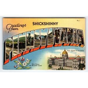Vintage Large Letter 1943 Greetings from Pennsylvania Shickshinny Postcard